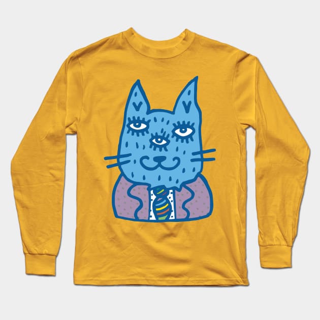 Whimsical cat, three eyes, charming Long Sleeve T-Shirt by Douwannart